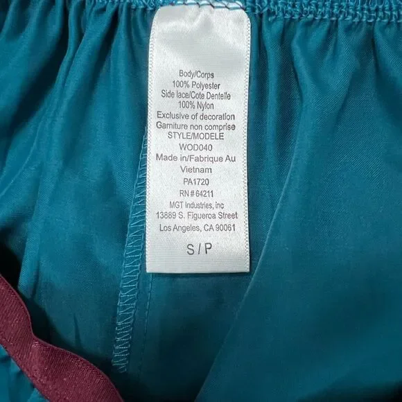 In Bloom by Jonquill Teal 2-Piece Satin/Lace Cami Short Set Size S/M - Picture 7 of 8